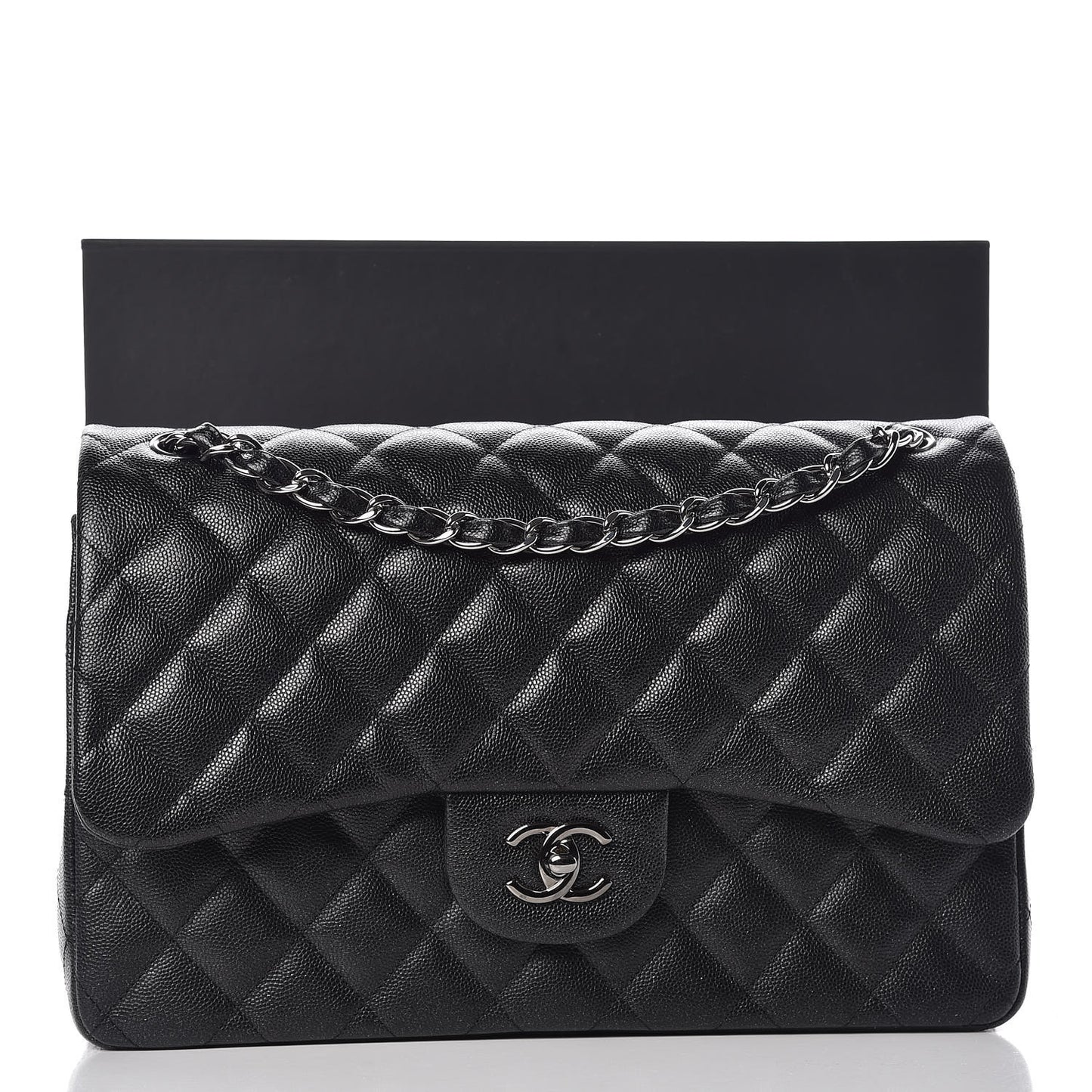 Iridescent Caviar Quilted Jumbo Double Flap Black