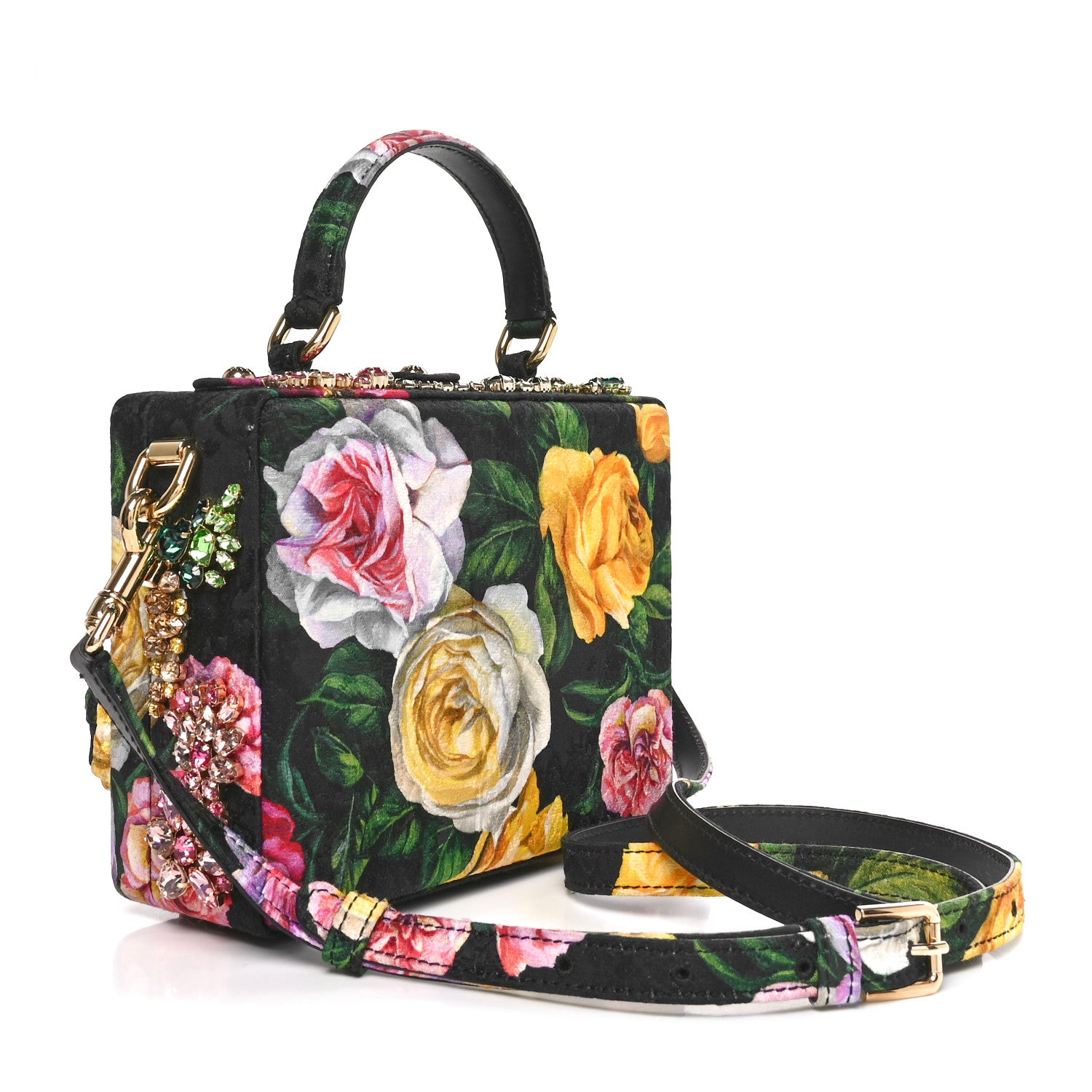 Dolce & Gabbana Brocade Crystal Embellished Floral Box Bag Black Multicolor 3 of 10