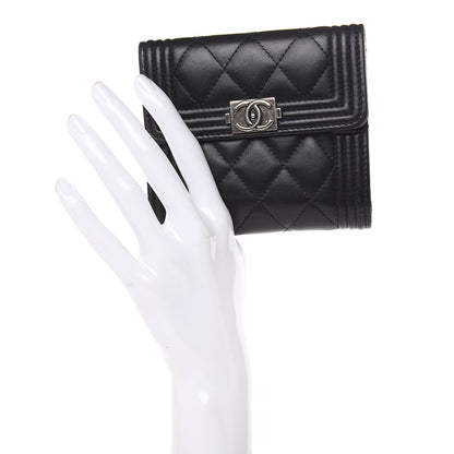 Chanel Lambskin Quilted Compact Boy Wallet Black 2 of 14