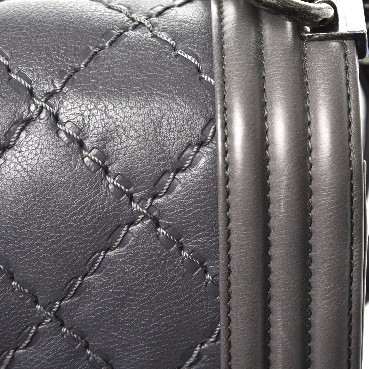 Calfskin Double Stitch Medium Boy Flap Grey