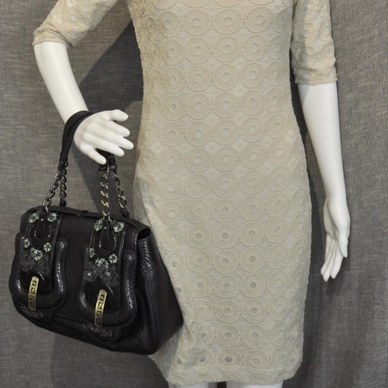Fendi Nappa Python Floral B Bag Black 2 of 11