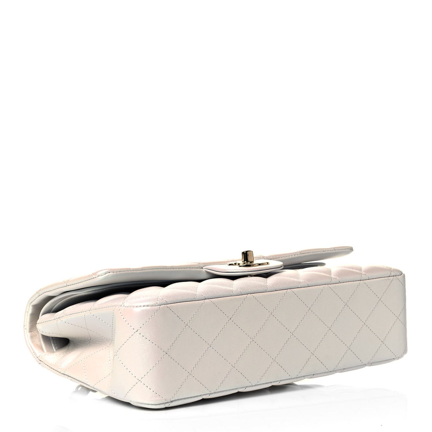 Iridescent Calfskin Quilted Medium Double Flap White