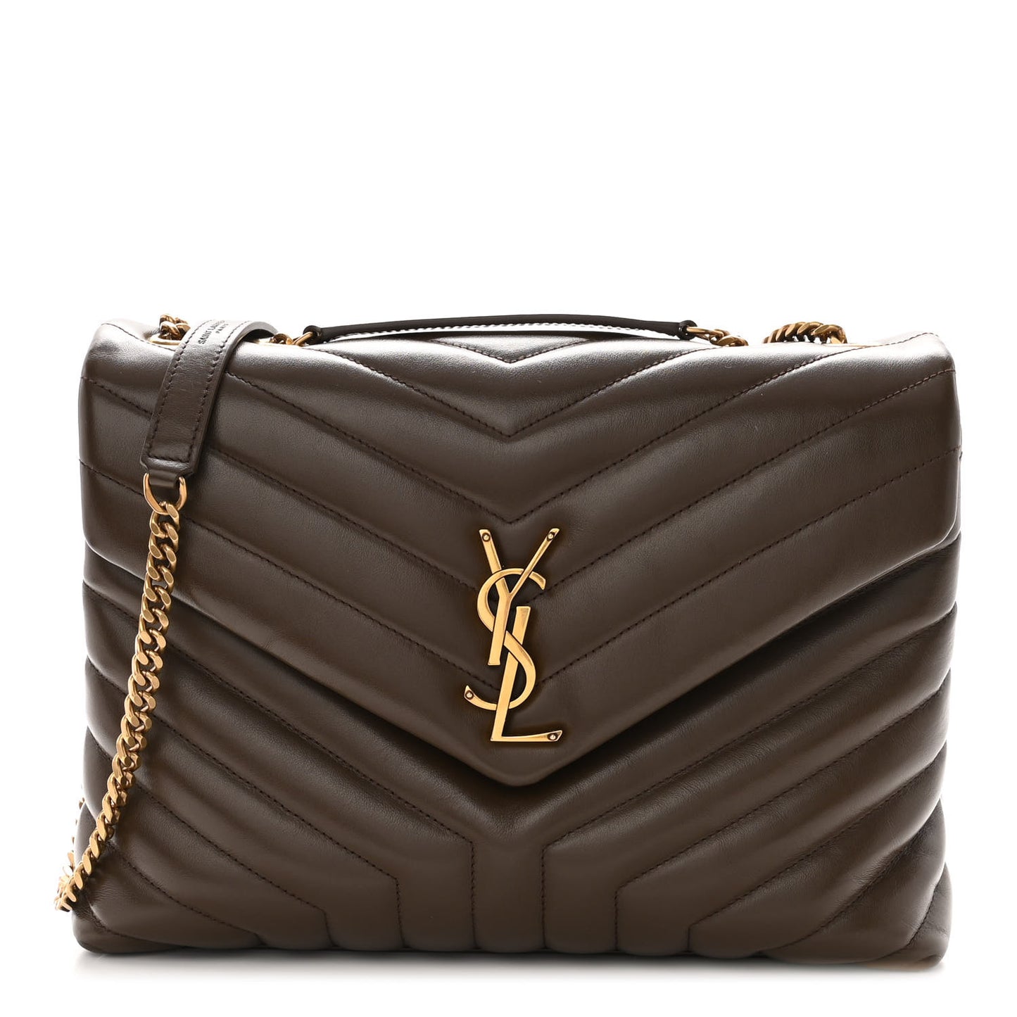 Calfskin Y Quilted Monogram Medium Loulou Chain Satchel Soil Brown