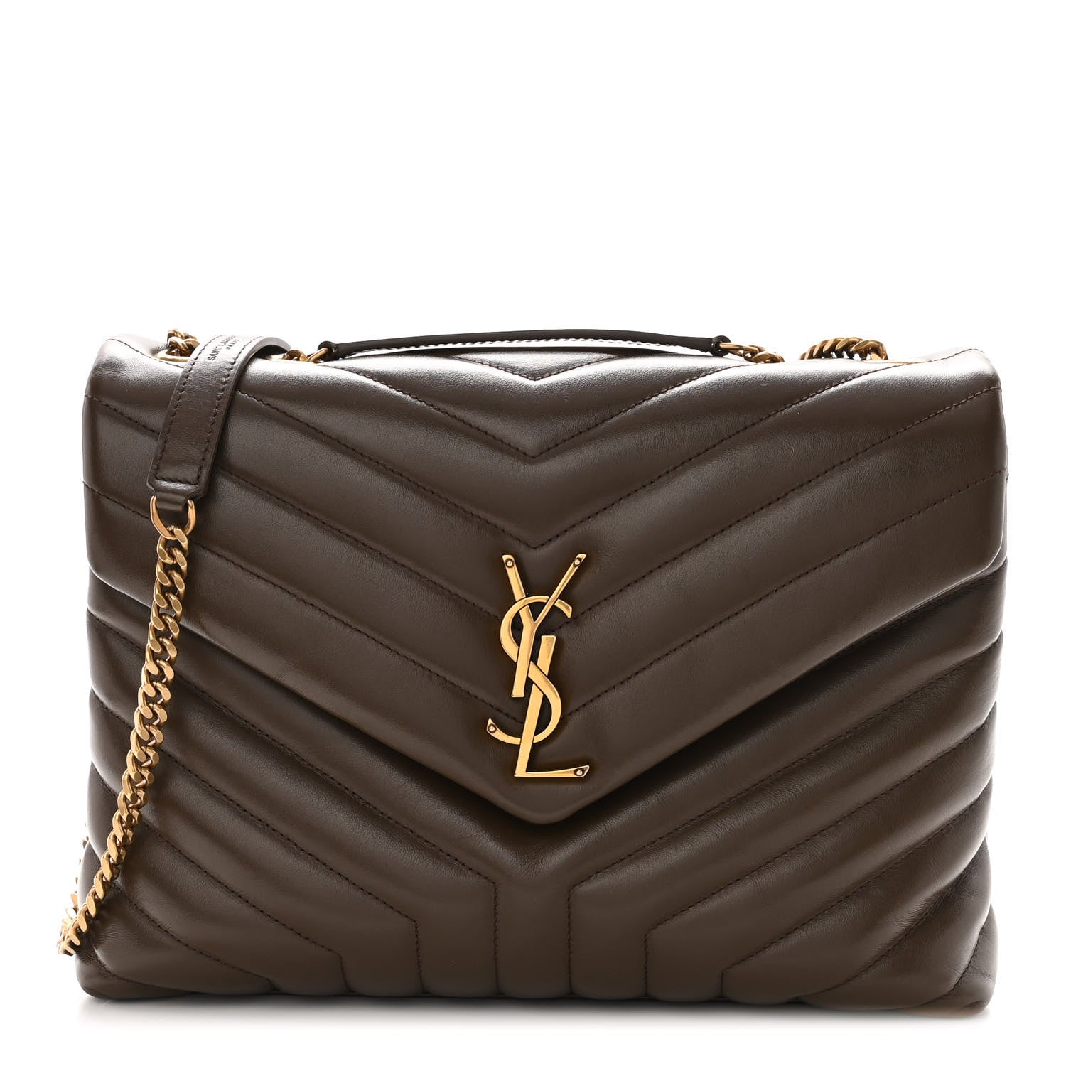 Saint Laurent Calfskin Y Quilted Monogram Medium Loulou Chain Satchel Soil Brown 1 of 10