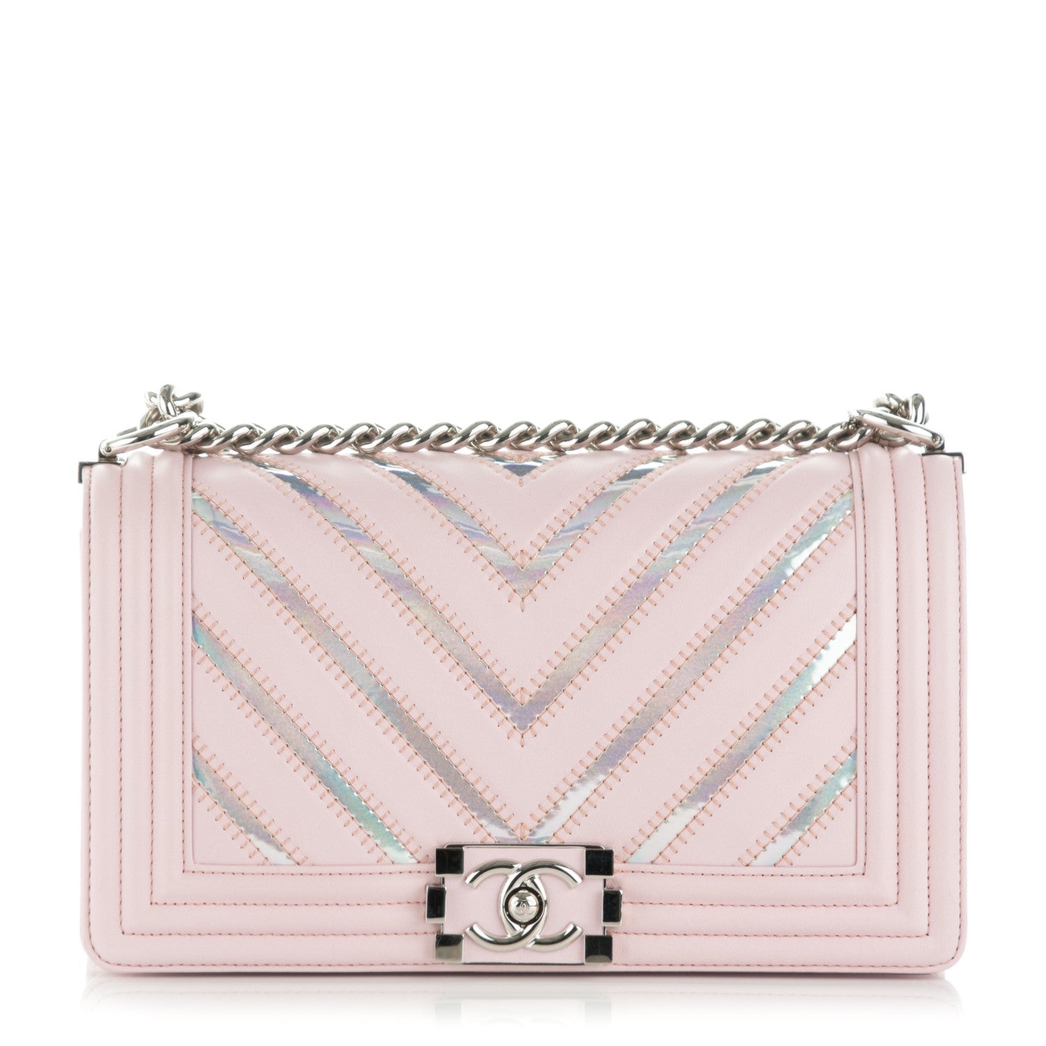 Chanel Lambskin Iridescent PVC Medium Boy Flap Light Pink Silver 1 of 8