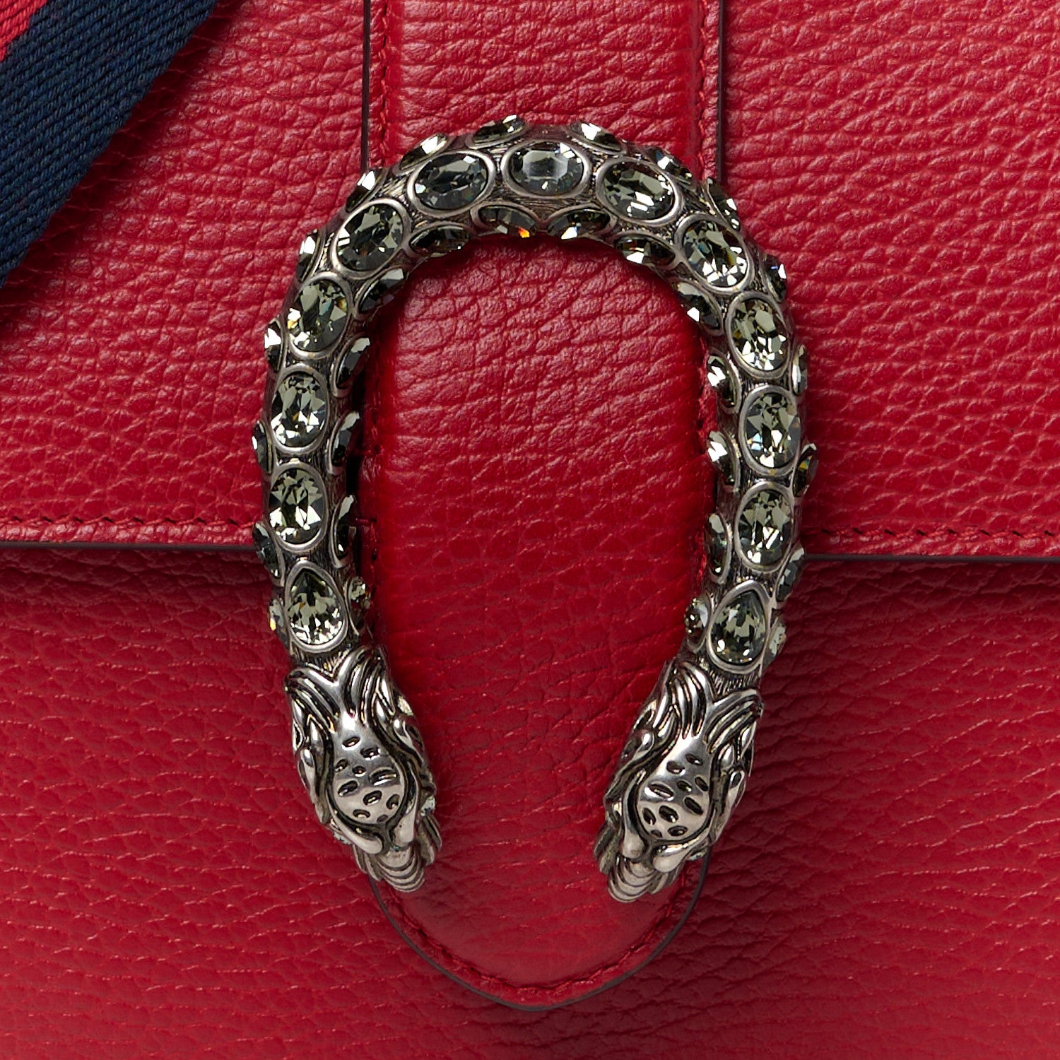 Gucci Dollar Calfskin Crystal Web Mini Dionysus Bamboo Top Handle Bag Hibiscus Red 9 of 13