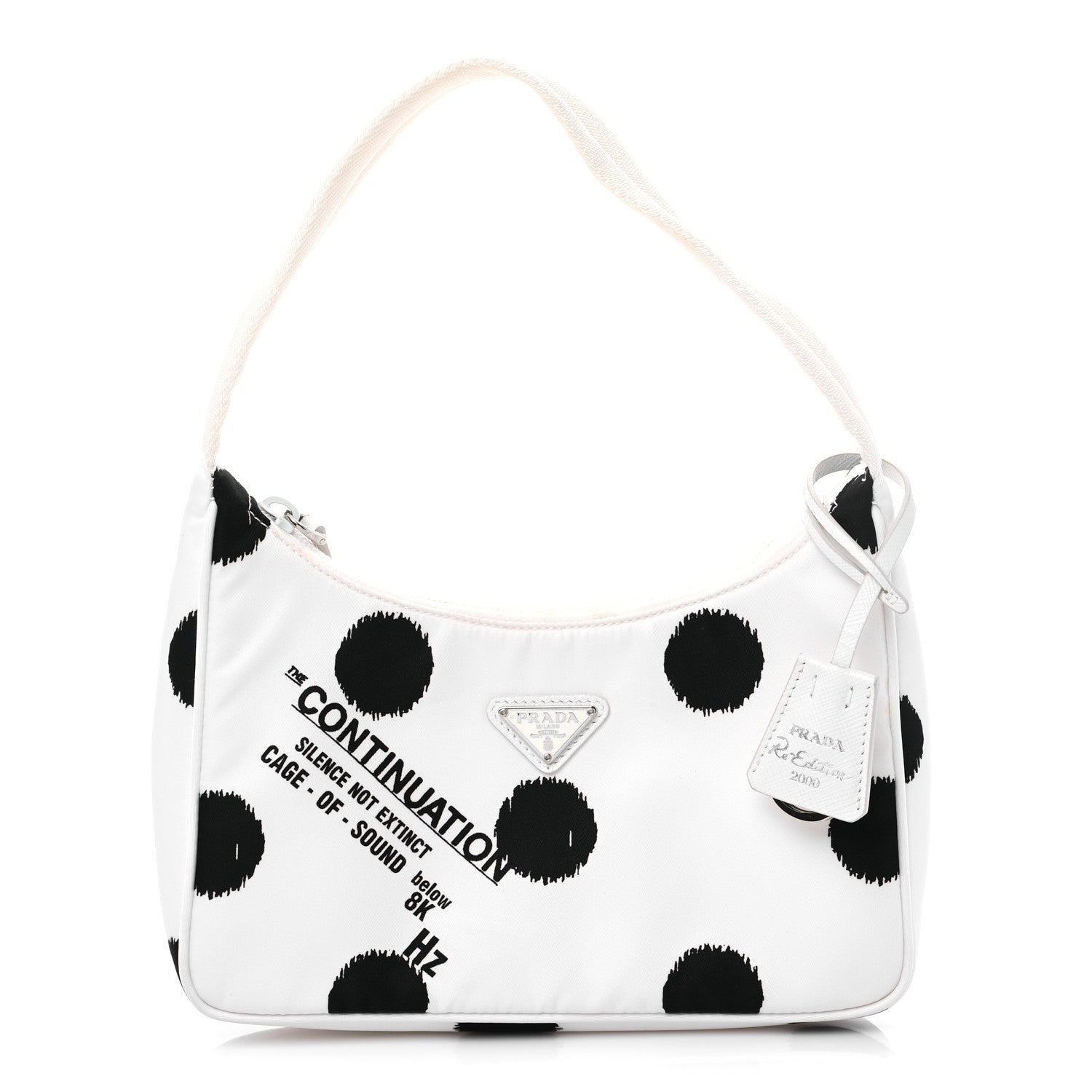Prada Tessuto Nylon Polka-Dot Mini Re-Edition 2000 Bag White Black 1 of 11