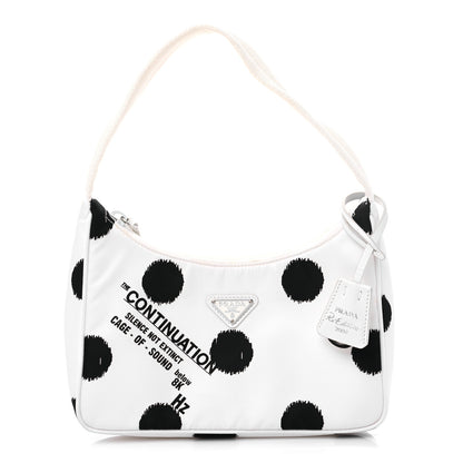 Prada Tessuto Nylon Polka-Dot Mini Re-Edition 2000 Bag White Black 1 of 11