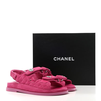 Chanel Suede Calfskin Velcro Dad Sandals 39 Pink 9 of 9