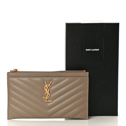 Saint Laurent Grain De Poudre Chevron Monogram Bill Pouch Dark Beige 11 of 11