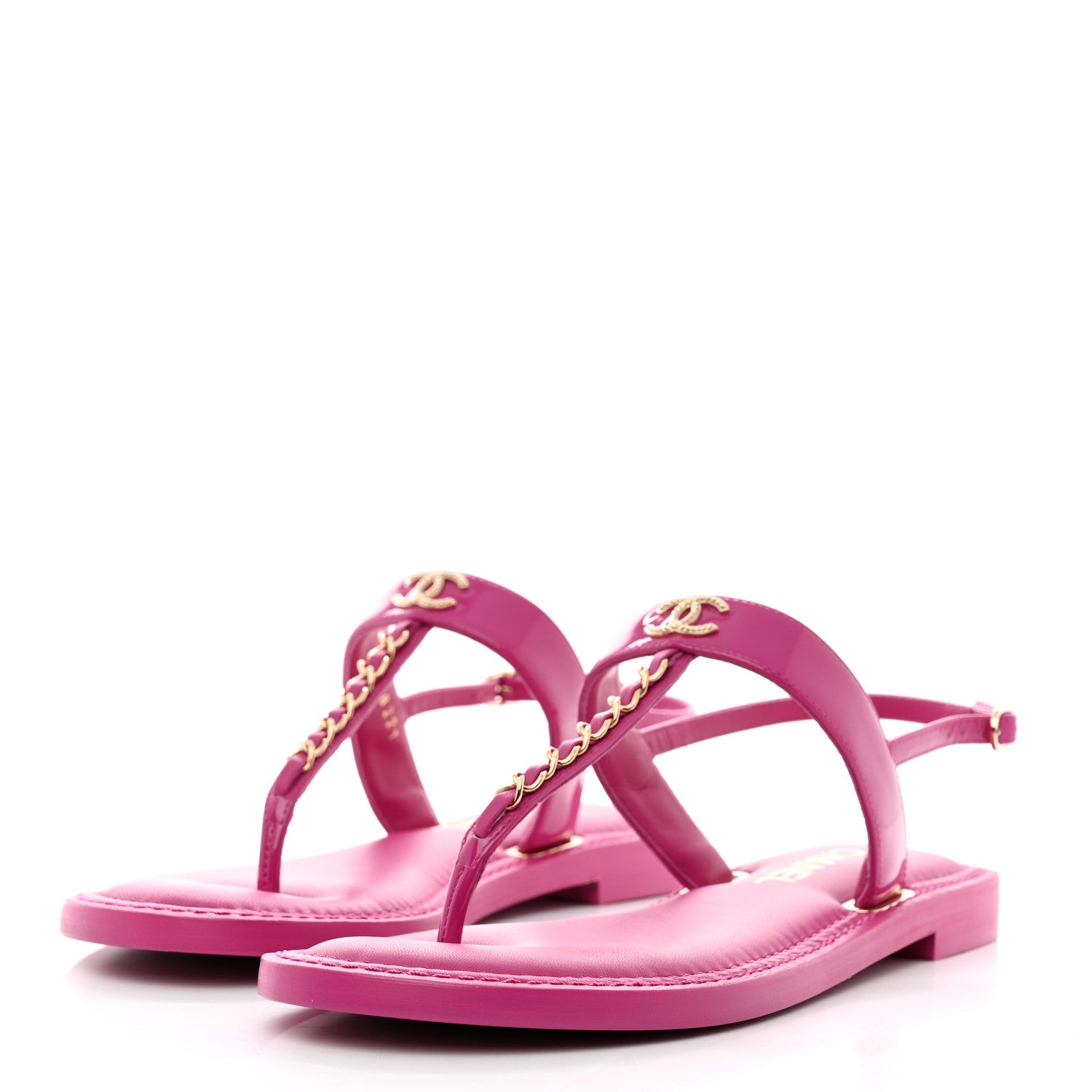 Chanel Lambskin Patent Chain CC Logo Thong Flat Sandals 39.5 Pink 3 of 9