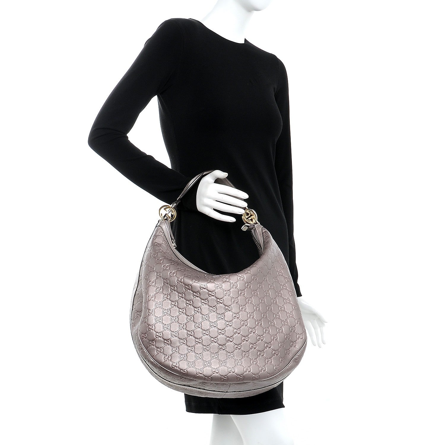 Gucci Metallic Guccissima Large GG Twins Hobo Mauve 2 of 9