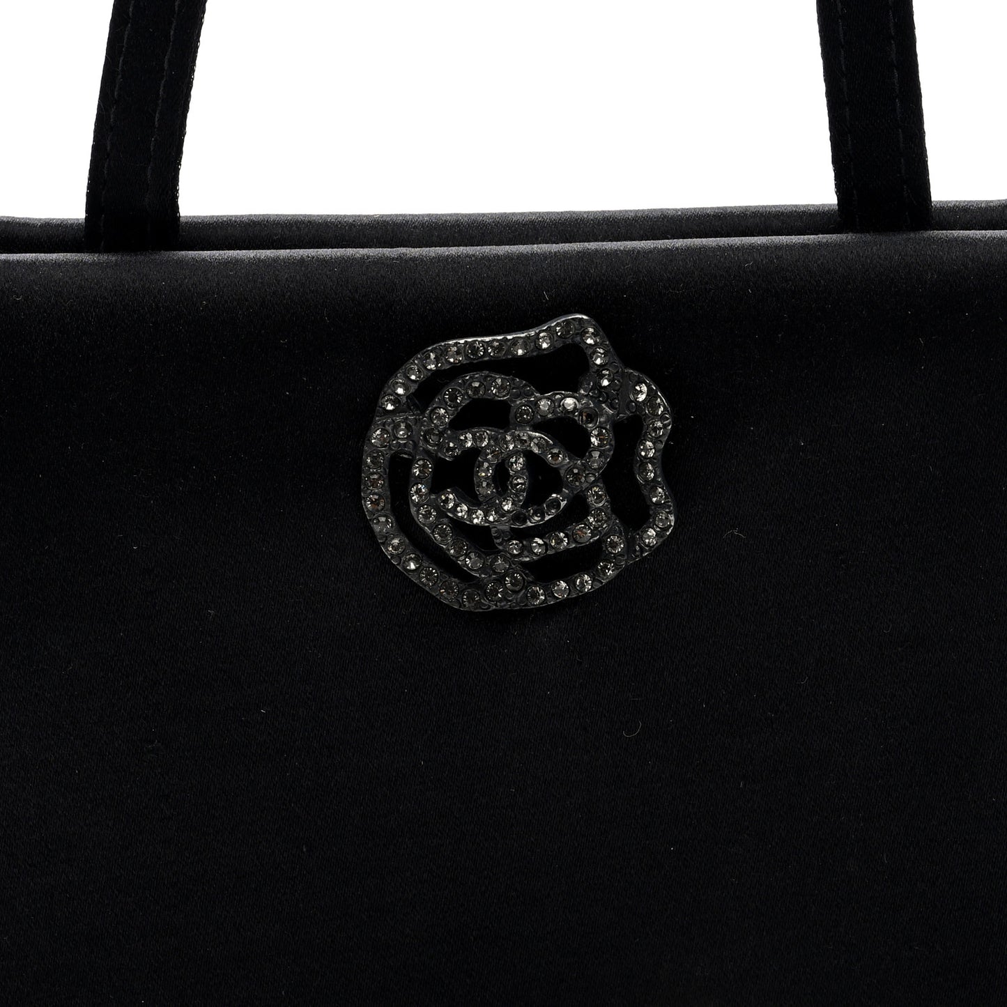 Satin Crystal Small Camellia Evening Bag Black