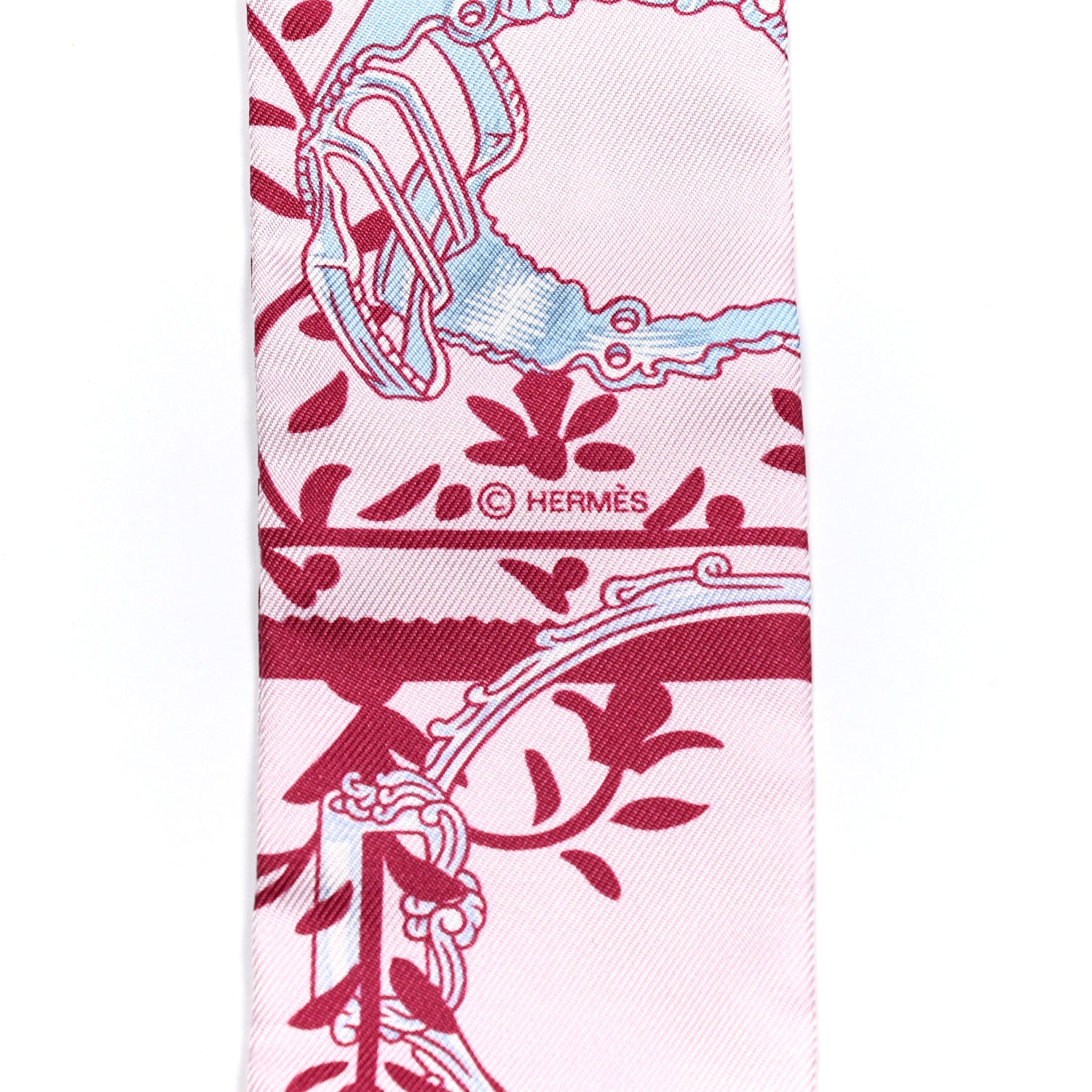 Hermes Silk Etriers Remix Twilly Rose Pale Bordeaux 3 of 4