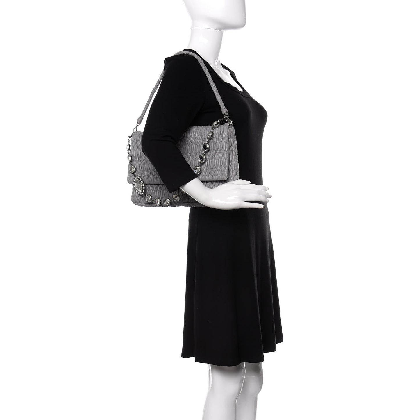 Nappa Matelasse Crystal Flap Clutch Pomice