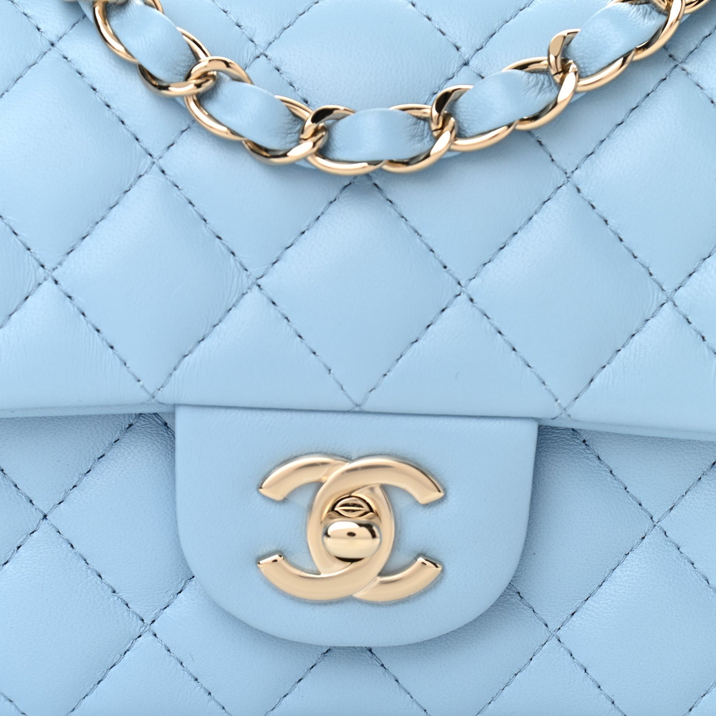 Lambskin Quilted Mini Rectangular Flap Light Blue
