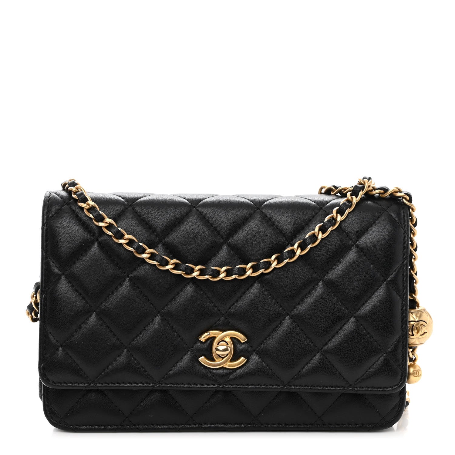 Chanel Lambskin Quilted CC Pearl Crush Wallet on Chain WOC Black 1 of 10