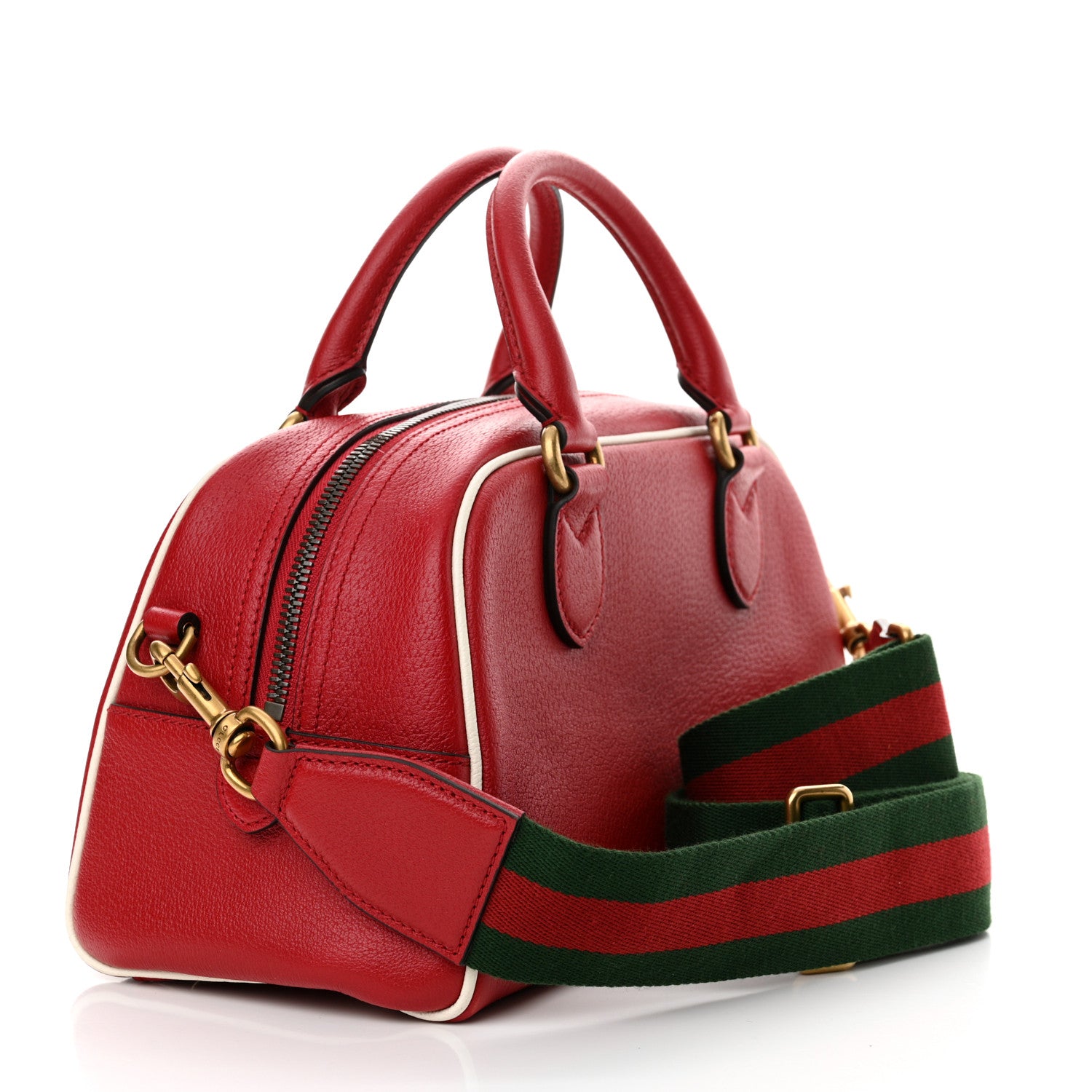 Gucci X ADIDAS Textured Dollar Calfskin Web Trefoil Logo Embossed Mini Bowling Bag Red Off White 3 of 11