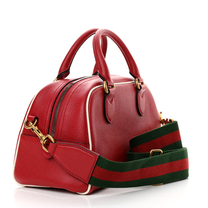 Gucci X ADIDAS Textured Dollar Calfskin Web Trefoil Logo Embossed Mini Bowling Bag Red Off White 3 of 11