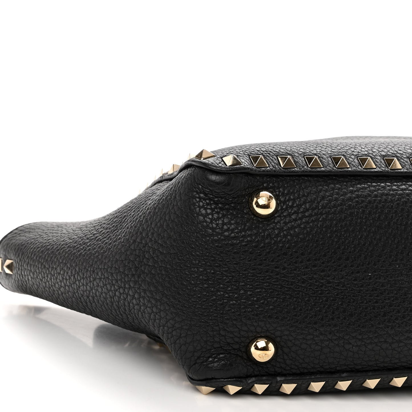 Grained Calfskin Small Rockstud Tote Black