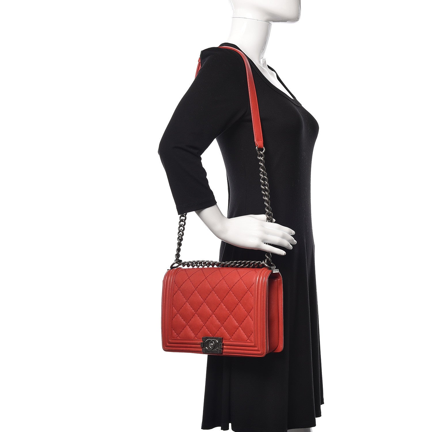 Chanel Calfskin Double Stitch New Medium Boy Flap Red 2 of 13