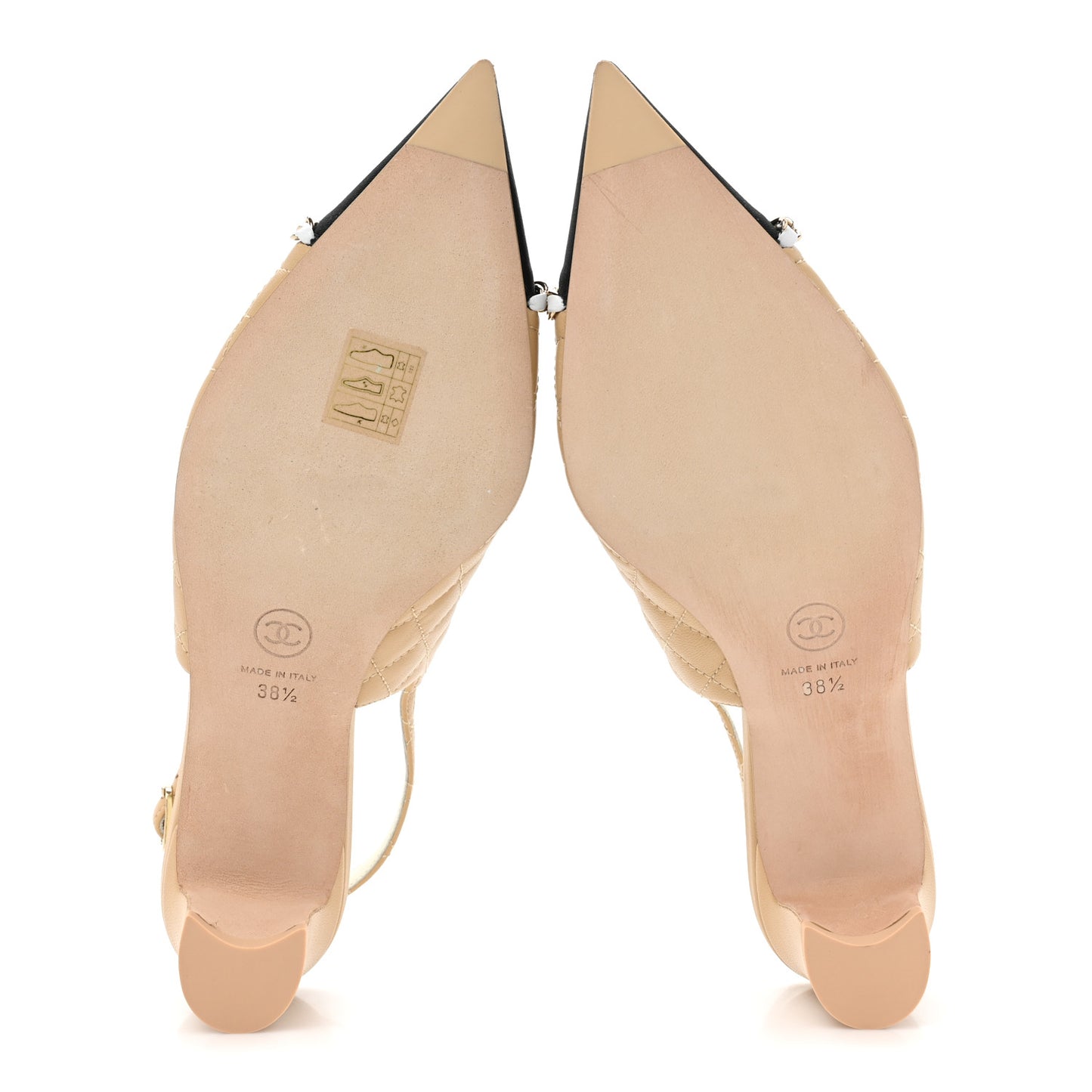 Lambskin Grosgrain Quilted Cap Toe CC Chain Slingback Pumps 38.5 Beige Black