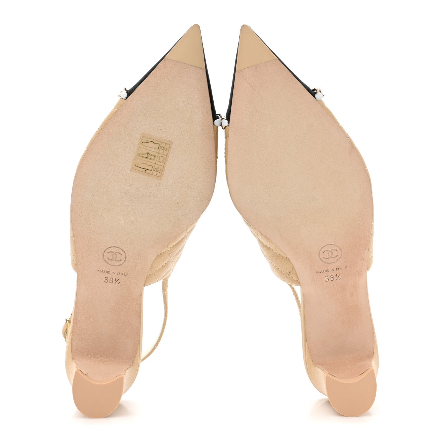 Chanel Lambskin Grosgrain Quilted Cap Toe CC Chain Slingback Pumps 38.5 Beige Black 5 of 9
