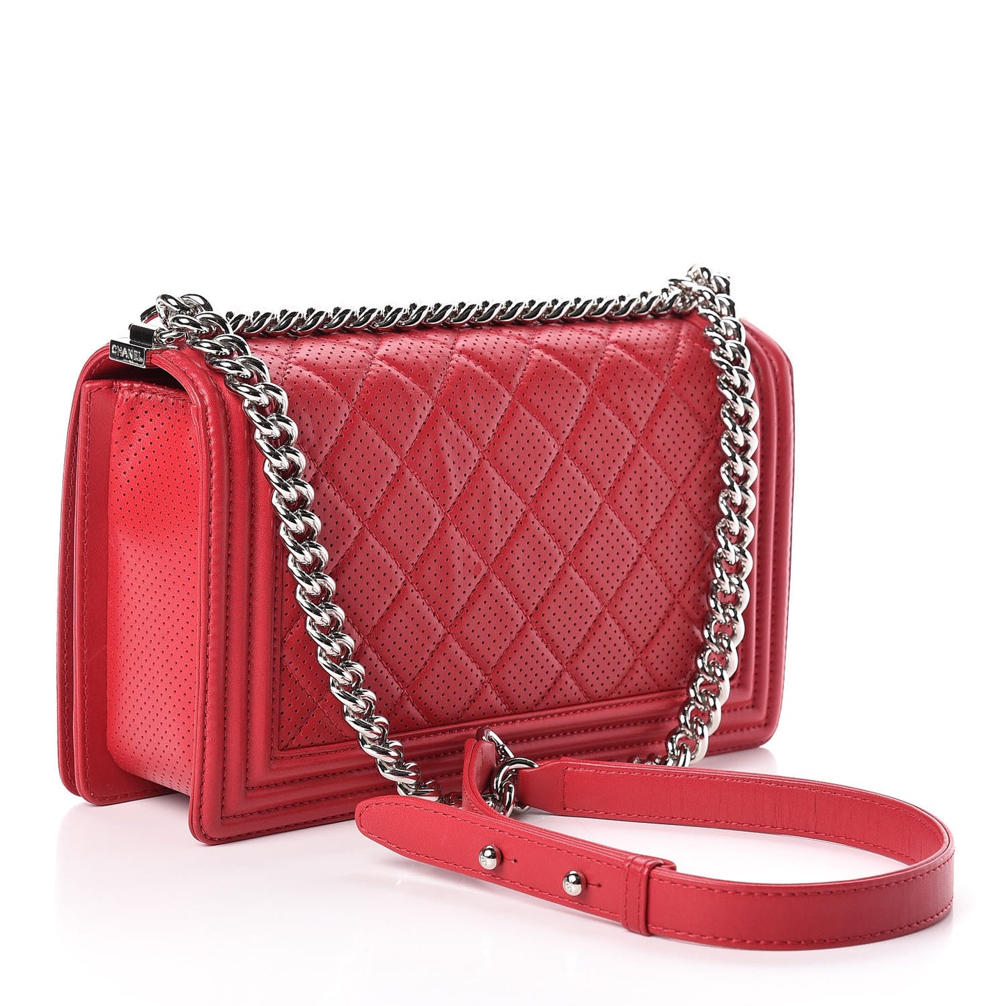 Perforated Lambskin Quilted New Medium Boy Flap Dark Pink