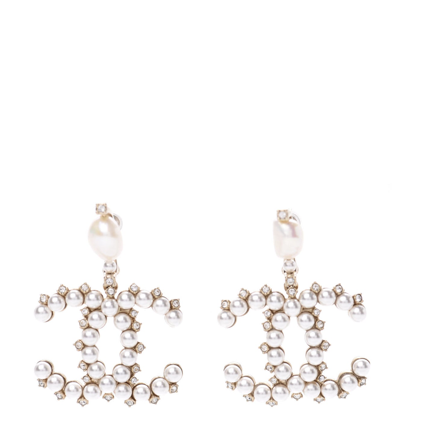 Crystal Pearl CC Drop Earrings Gold