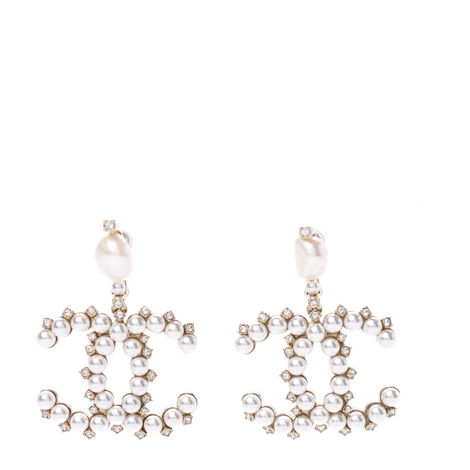 Chanel Crystal Pearl CC Drop Earrings Gold 1 of 4