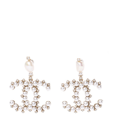 Chanel Crystal Pearl CC Drop Earrings Gold 1 of 4