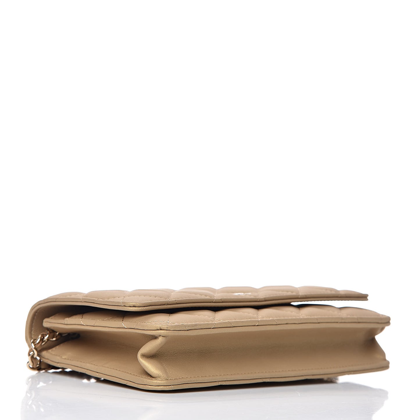 Metallic Lambskin Quilted Wallet On Chain WOC Gold