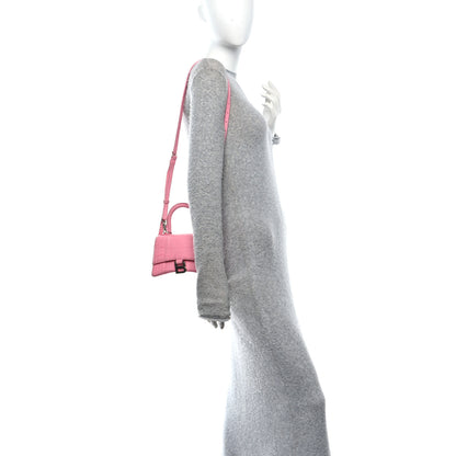 Balenciaga Shiny Calfskin Crocodile Embossed Hourglass Top Handle Bag XS Sweet Pink 2 of 11