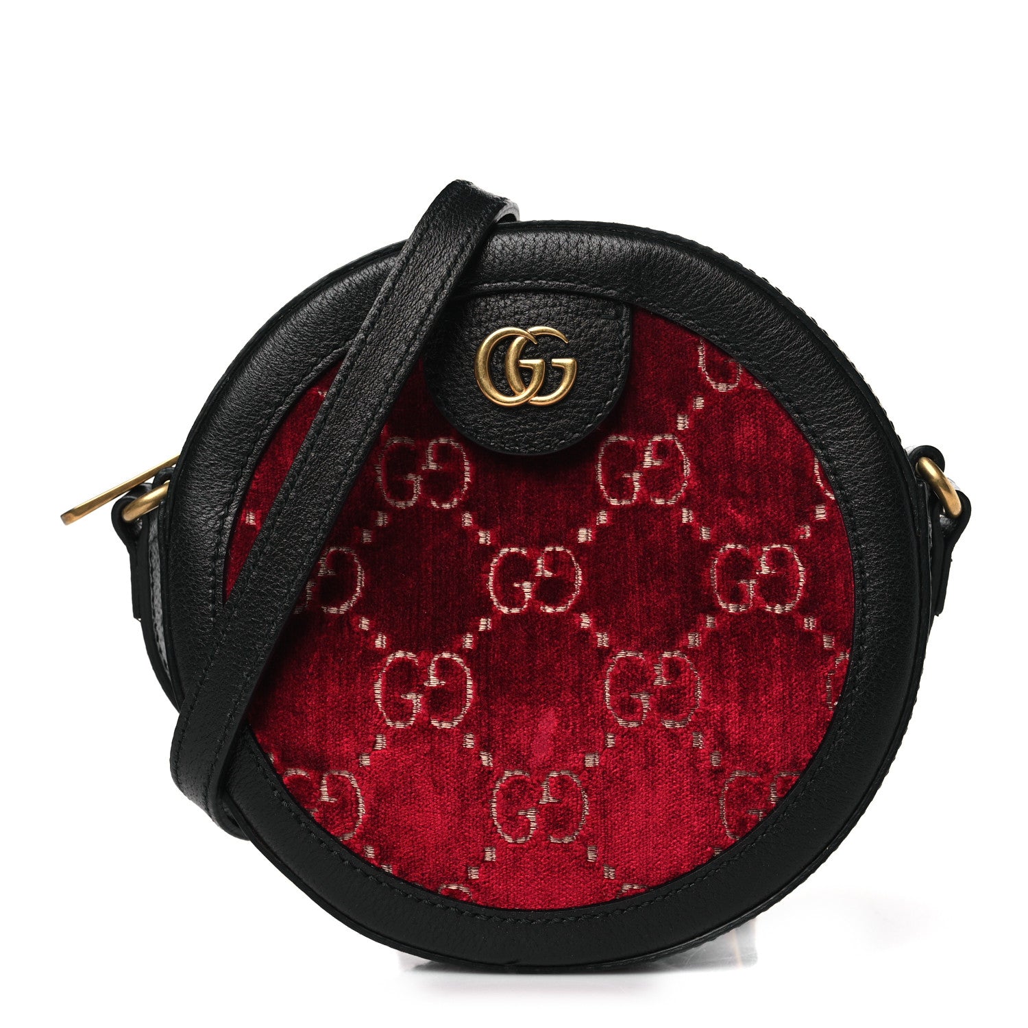 Gucci Velvet GG Monogram Textured Calfskin Round Shoulder Bag Red Cipria Black 1 of 11