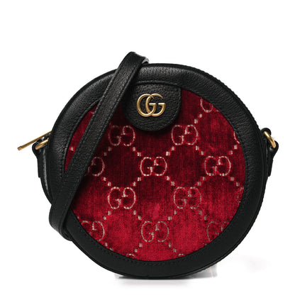 Gucci Velvet GG Monogram Textured Calfskin Round Shoulder Bag Red Cipria Black 1 of 11