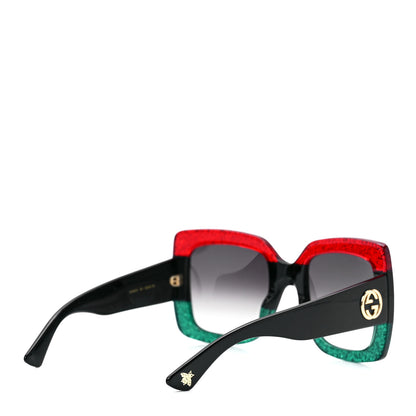 Gucci Acetate Square Frame Sunglasses GG0083S Glitter Red Black Green 4 of 9