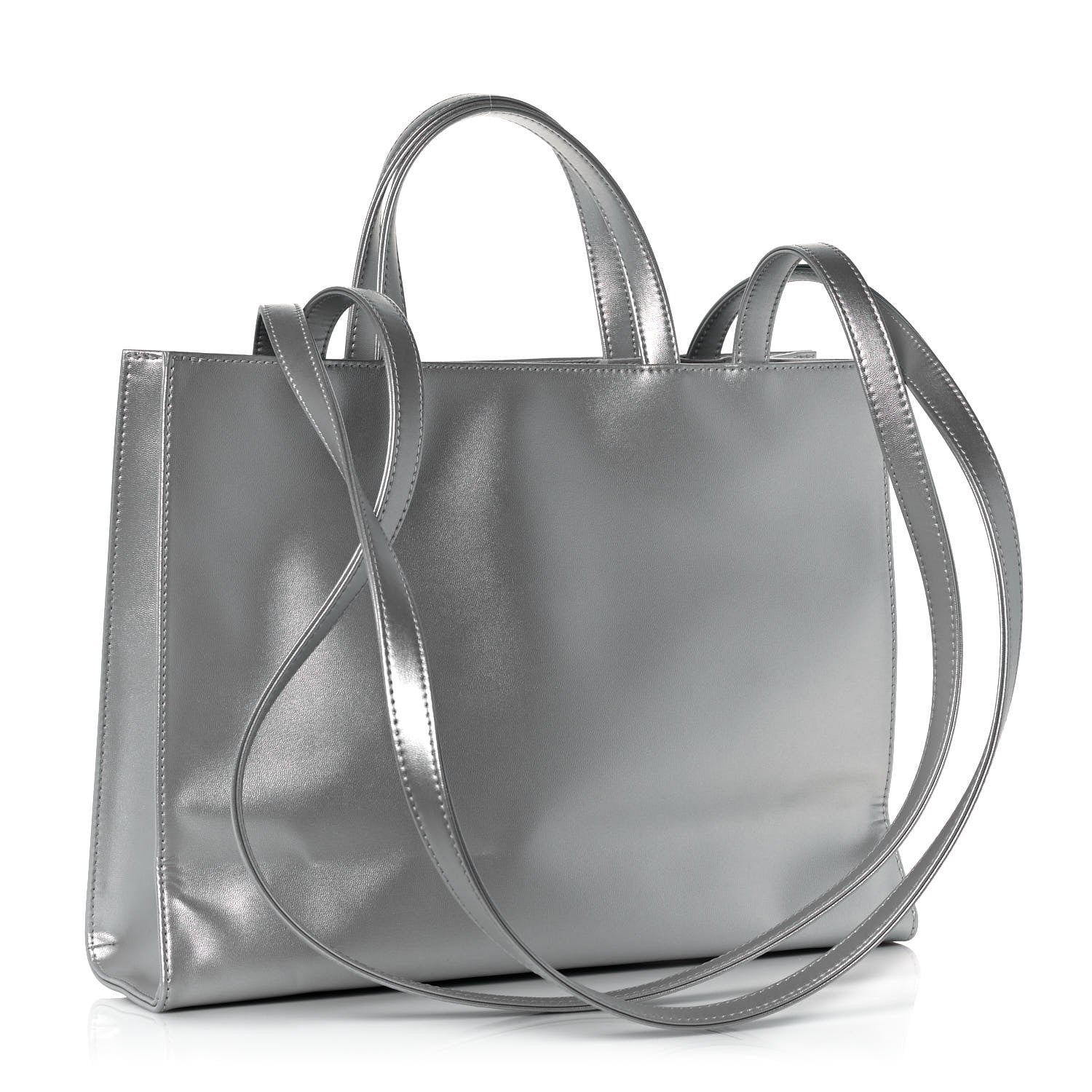 Telfar Metallic Vegan Leather Medium Shopping Bag Silver 3 of 12