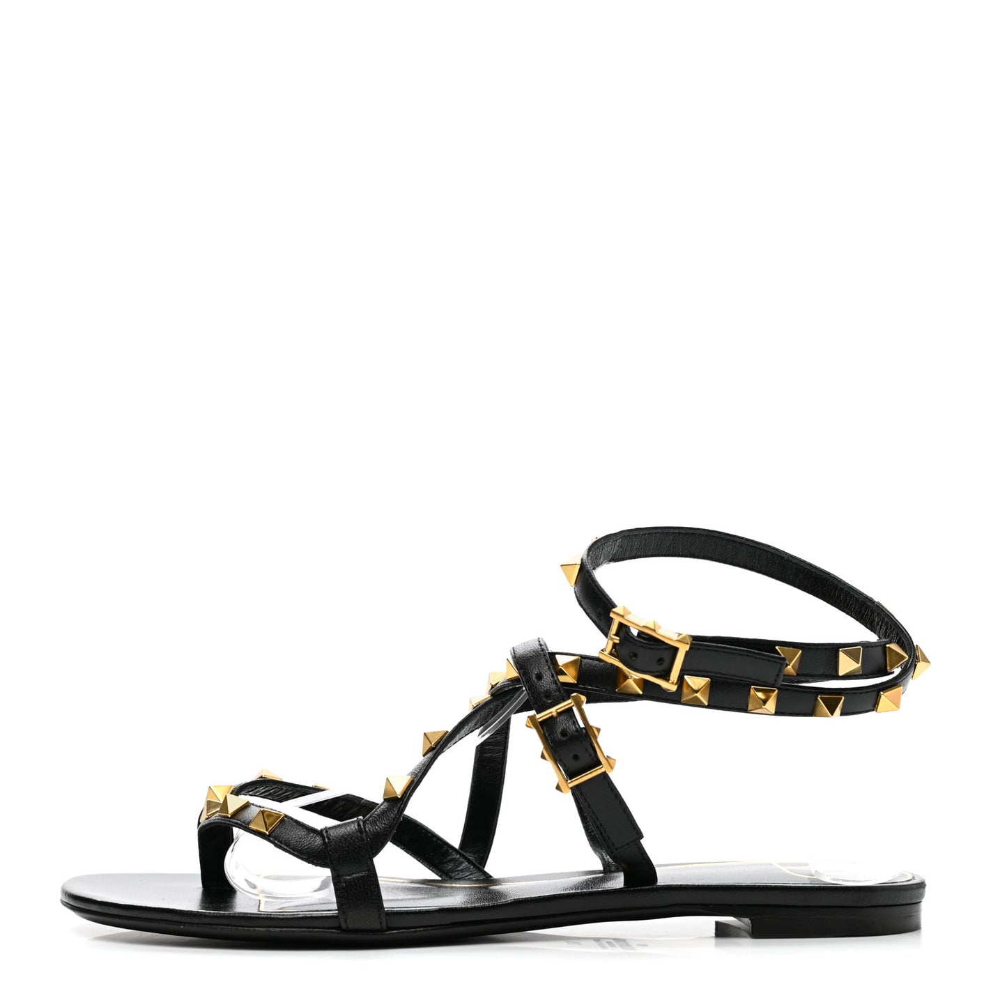 Nappa Rockstud Flair Ankle Wrap Flat Sandals 39 Black