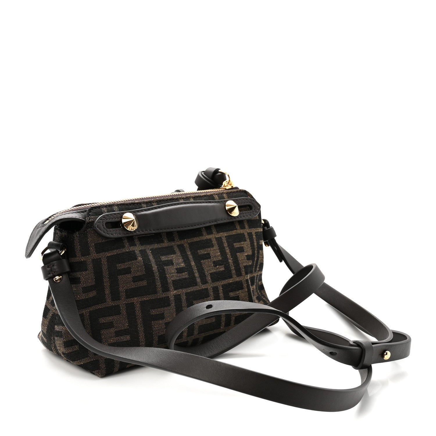 Fendi Vitello Grace Jacquard FF Mini By The Way Boston Bag Tobacco