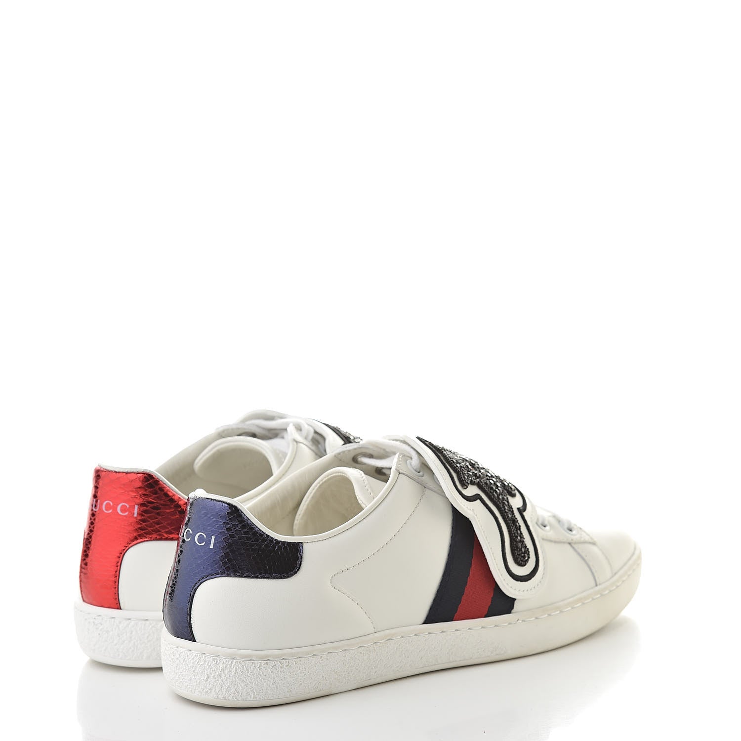 Gucci Calfskin Ayers Web Panther Embroidered Womens Ace Sneakers 36 White 4 of 10