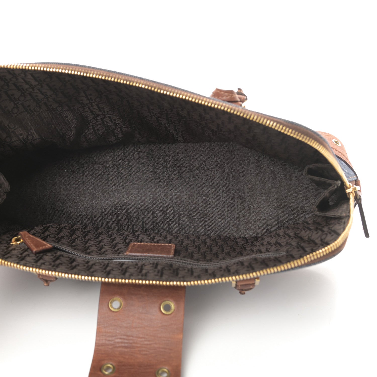 Christian Dior Denim Calfskin Street Chic Top Handle Bag Blue Brown 5 of 17