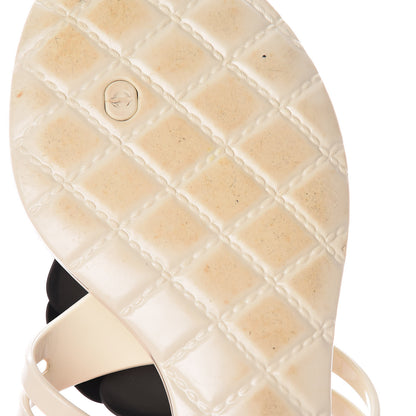 Chanel Jelly Camellia Thong Sandals 38 Ivory Black 13 of 15