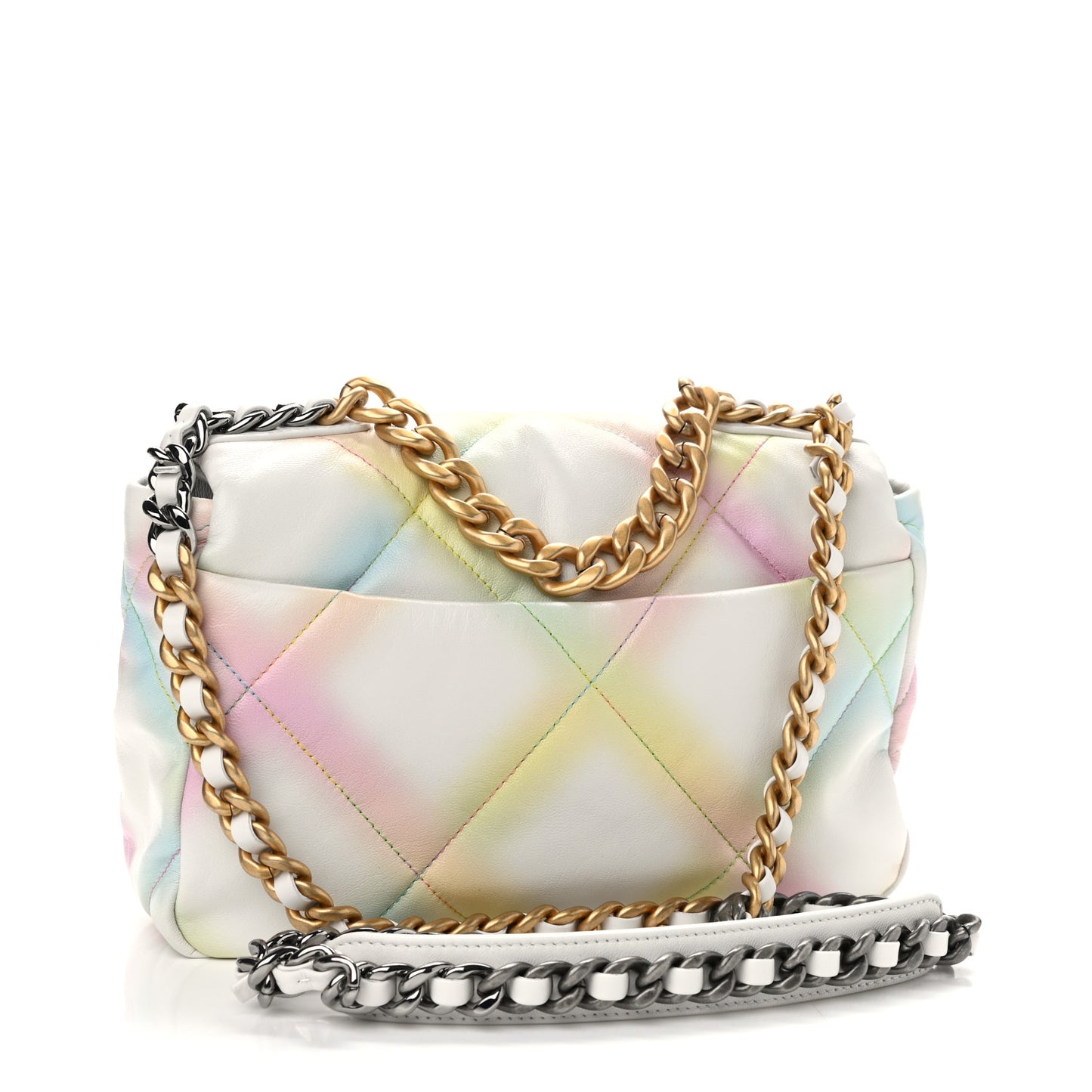 Printed Goatskin Quilted Medium Chanel 19 Flap White Multicolor