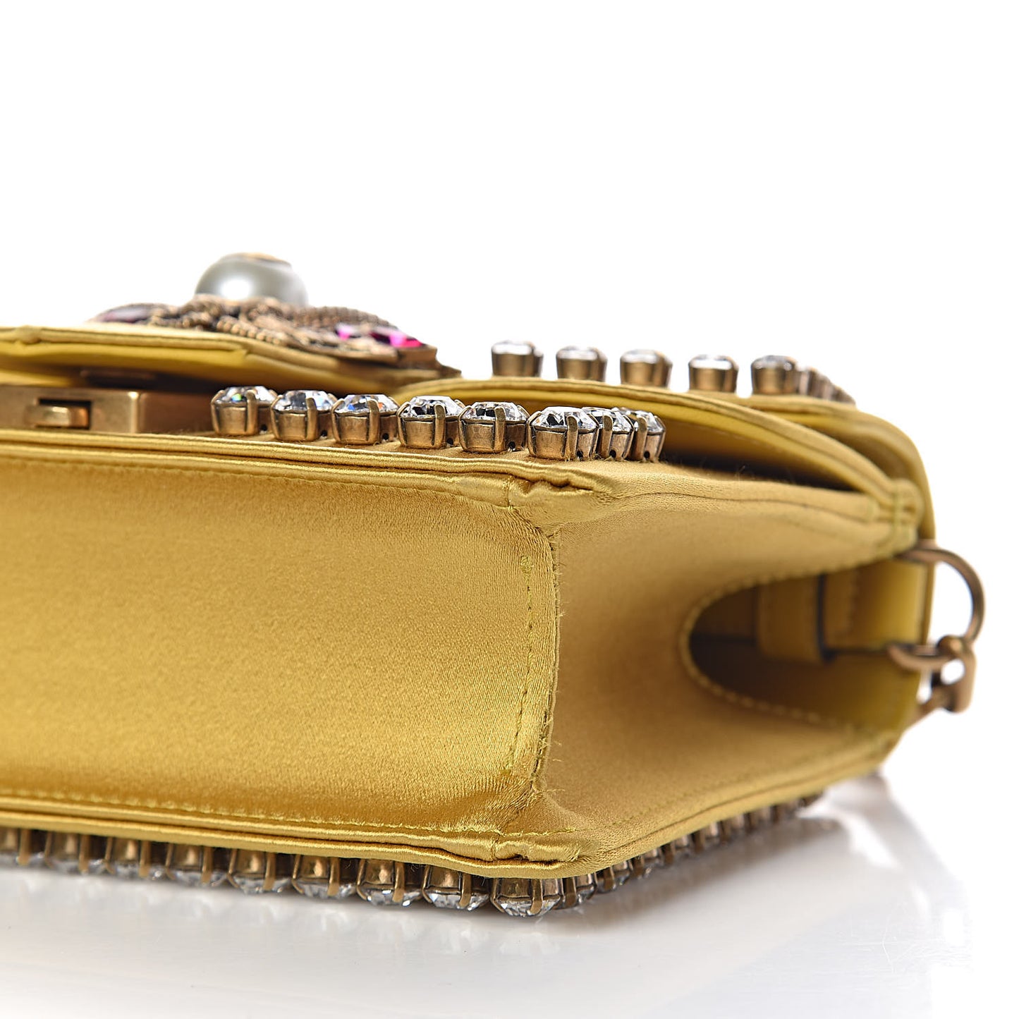 Satin Crystal Mini Bee Broadway Shoulder Bag Gold