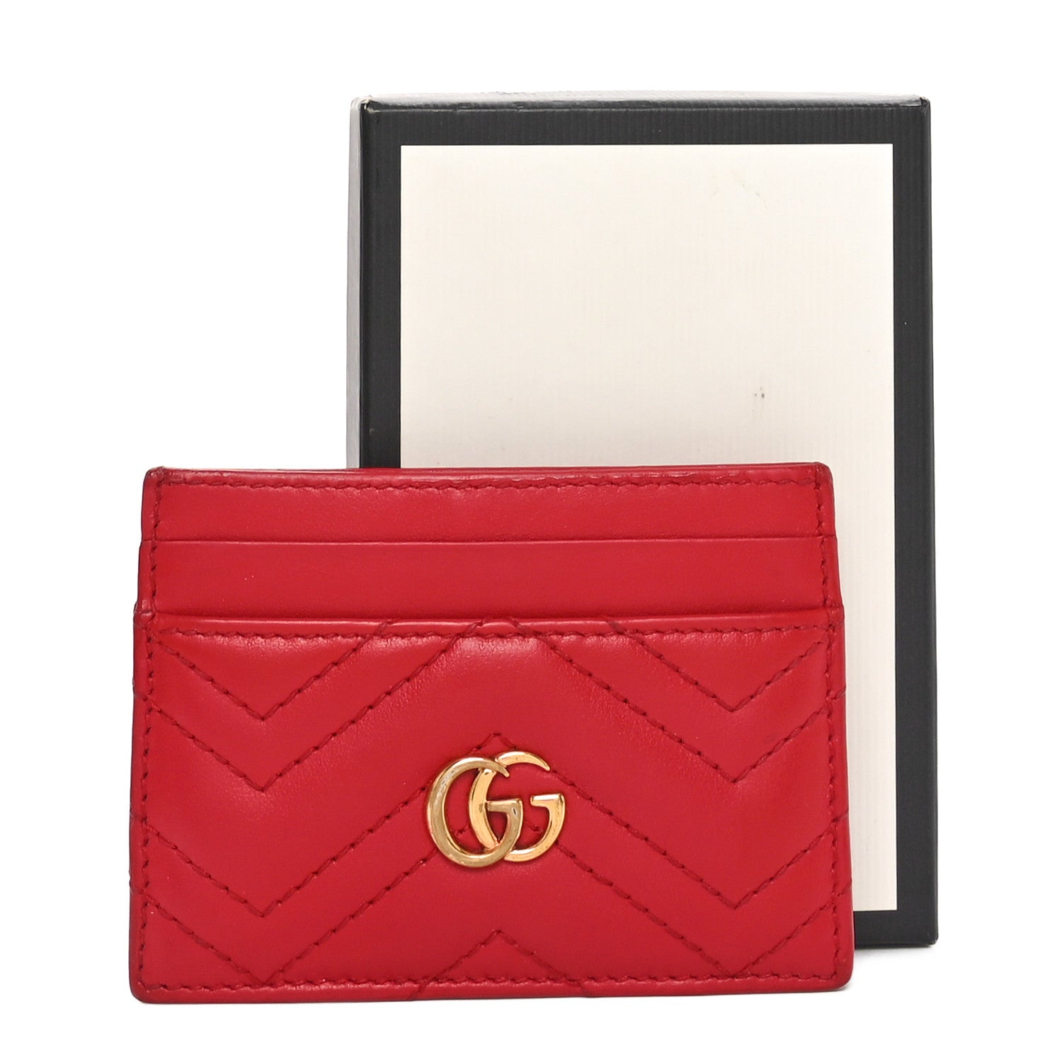 Gucci Calfskin Matelasse GG Marmont Card Holder Hibiscus Red 8 of 8