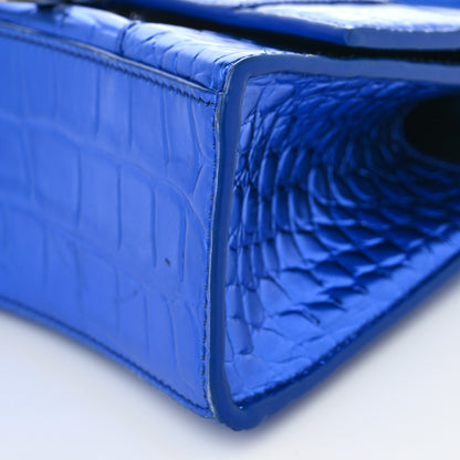 Balenciaga Metallic Shiny Calfskin Crocodile Embossed Hourglass Top Handle Bag XS Royal Blue 9 of 9