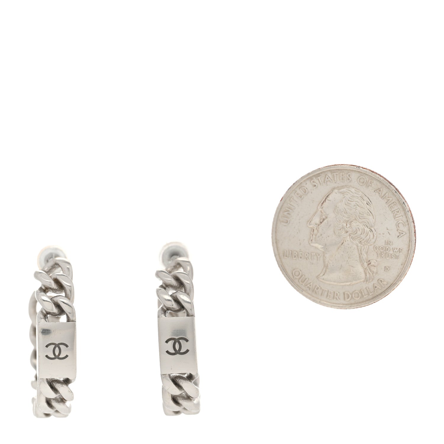 Chanel CC Chain Hoop Earrings Silver 2 of 4