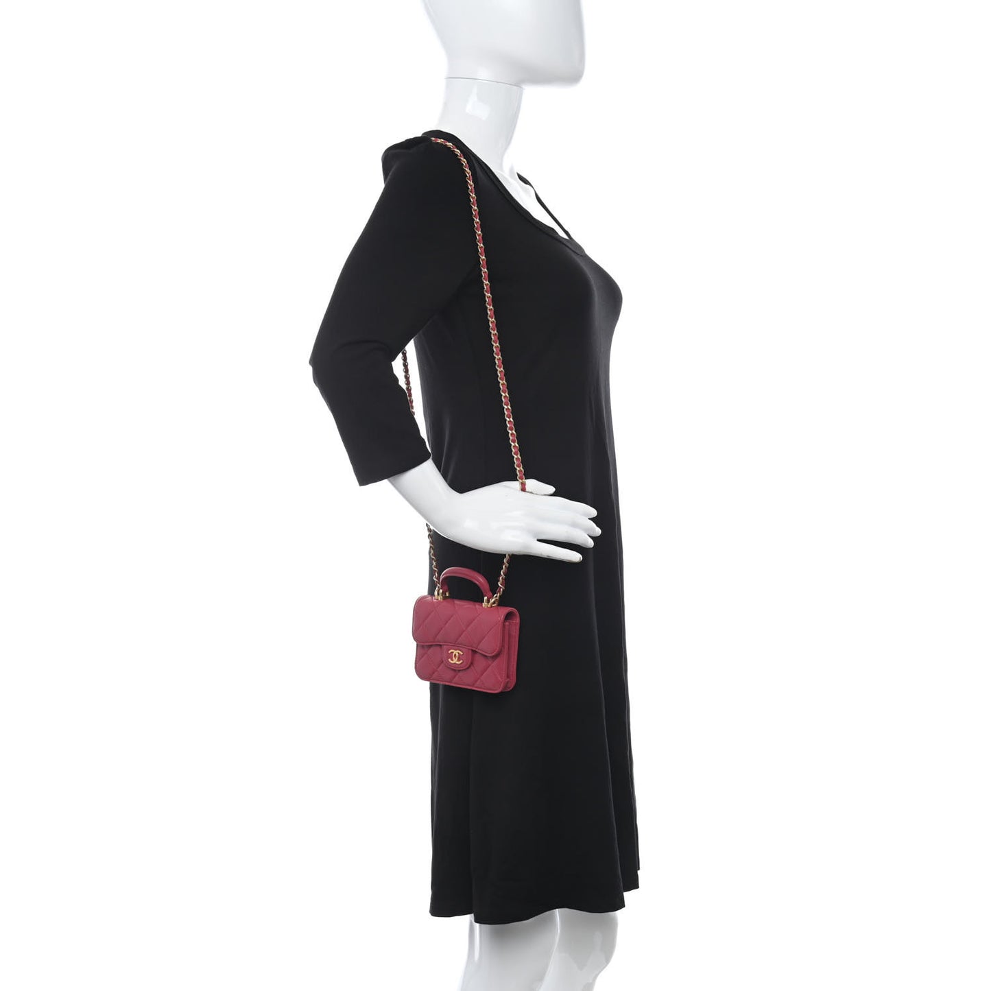 Lambskin Quilted Top Handle Flap Coin Purse With Chain Dark Pink