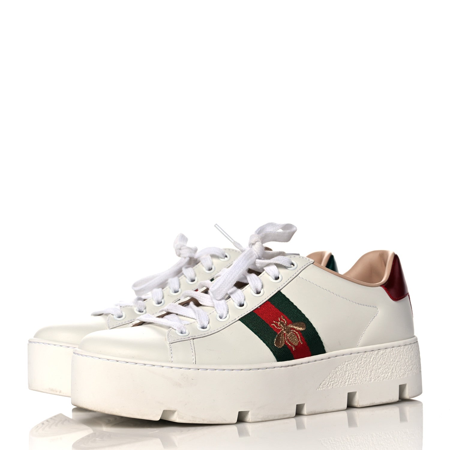 Gucci Calfskin Web Bee Embroidered Womens Ace Platform Sneakers 38.5 White 3 of 11