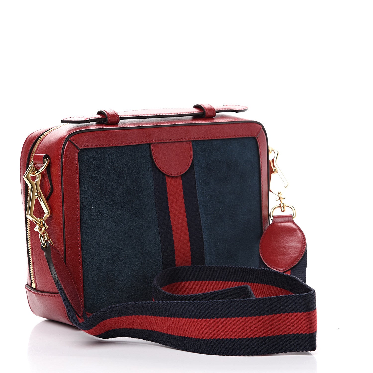 Gucci Suede Calfskin Web Small Ophidia Top Handle Shoulder Bag New Blue Romantic Cherry 2 of 12